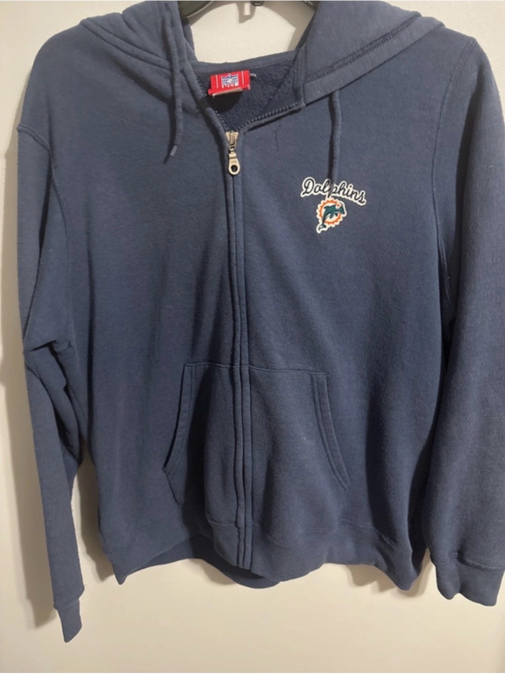 NFL For Her Miami Dolphins Navy Kids Zip-Up Hoodie L